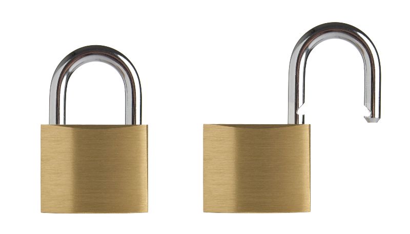 Open and closed padlocks side by side