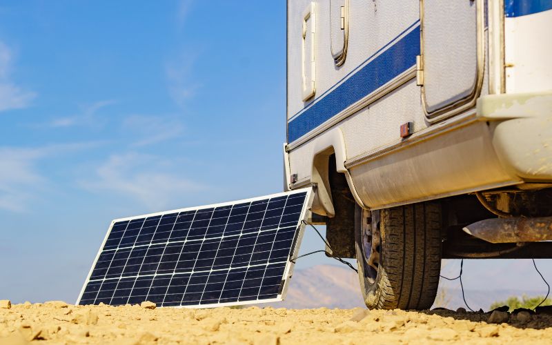 A solar panel connected to an RV