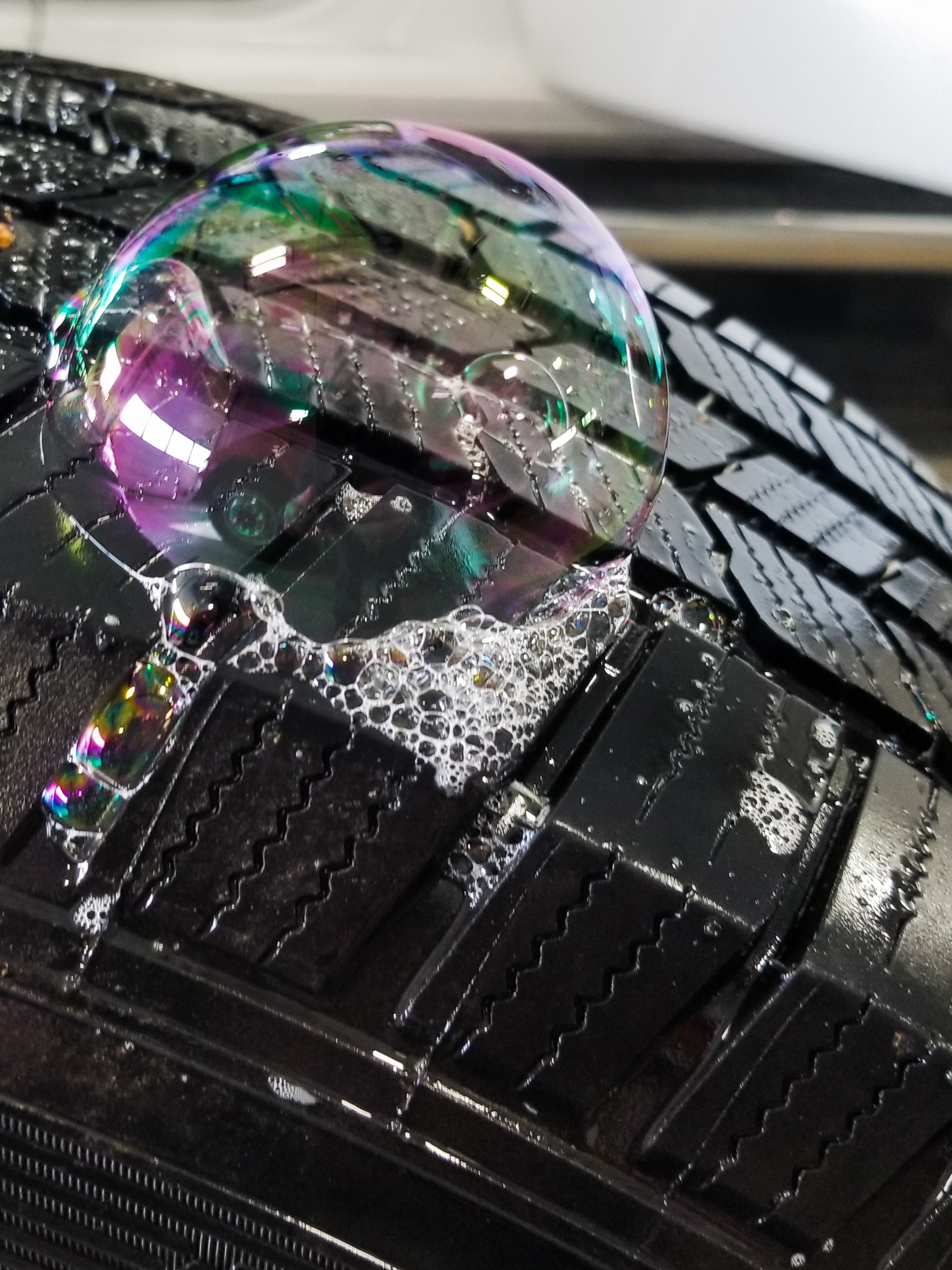 Soapy Water Bubble On Tire Air Leak