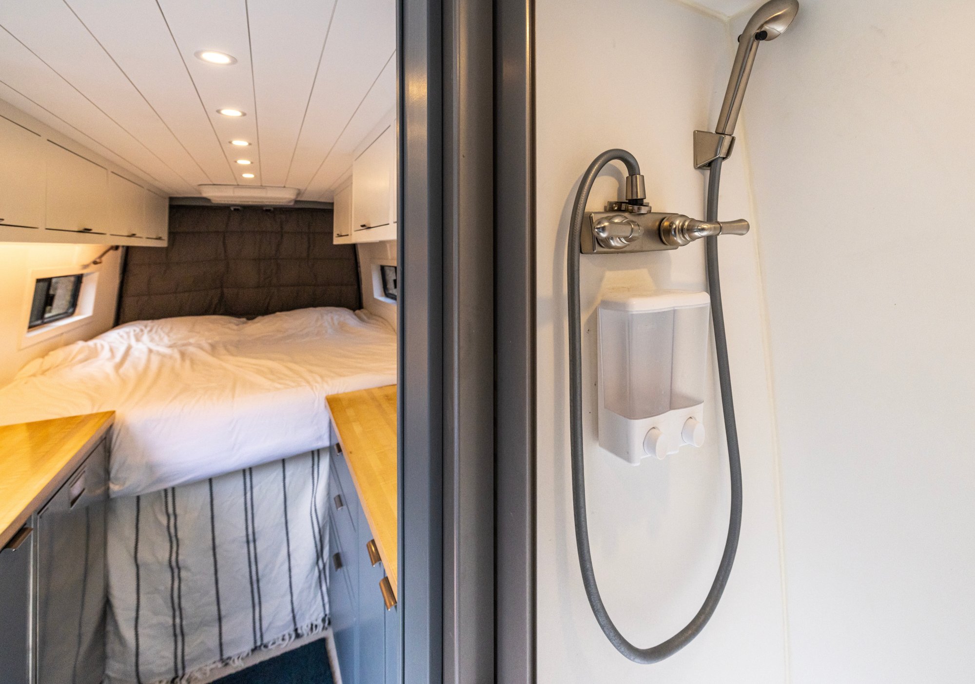 rv shower and doorway showing bedroom rv shower and doorway showing bedroom